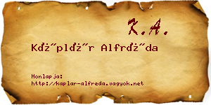 Káplár Alfréda névjegykártya